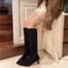 Women's Winter High Top Boots Fleece Lined Leopard Print Pointed Toe Slim Fit Suede Mid Heel Elastic Plus Size Fashion Boots_vogvips.com