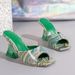 New Square Toe Crystal Heel Sandals For Women, Summer Outerwear, Graffiti Style, Plus Size, Elegant High Heeled Slippers_vogvips.com