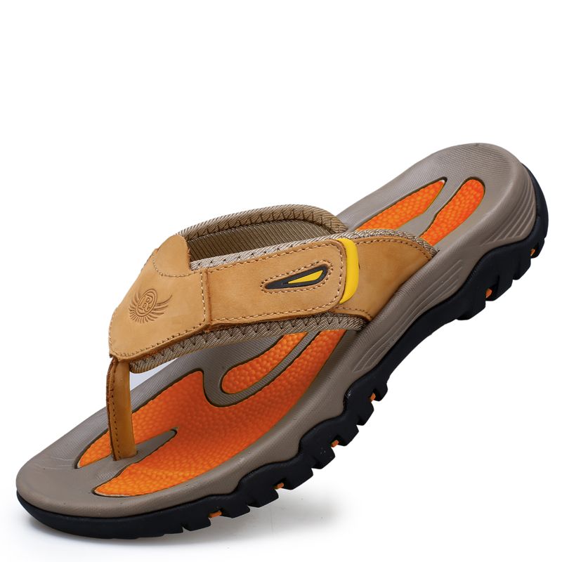 Cow Lathr Outdoor Slipprs Non-slip War-rsistant Mn's Flip Flops Summr Casual Shos For Mn Bach Sandals Plus_vogvips.com
