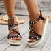plus Size Rhinestone Embellished Wedge Heel Sandals For Women Ethnic Fashion Beach Shoes With Elastic Band_vogvips.com
