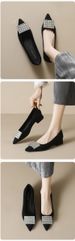 Pointed Single Shoes Women's Thick Heel Spring Temperament Shallow Mouth Rhinestone High Heels_vogvips.com