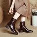 Chunky Heel Short Boots For Women Spring And Autumn Single Boots 2025 New Mid-Calf Leather Boots Brown French Square Toe Slimming_vogvips.com