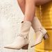 Elegant Pointed Toe Nude Western Boots For Women - Chunky Heel Mid Calf Boots With Back Zipper, Suede Upper & Rubber Sole_vogvips.com