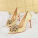 3391-H55 Korean Style Fashion Banquet Light Luxury Women's Heels Stiletto Shallow Mouth Pointed Toe Satin Flower High_vogvips.com