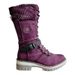 Women's Fleece Lined Belt Buckle Mid Calf Boots Round Toe Slimming Knitted Riding Boots Winter New Style Plus Size_vogvips.com