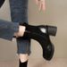 Women's Platform Ankle Boots Thick Heel Height Increase Splicing Short Elastic Skinny Boots_vogvips.com