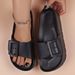 Women's Solid Color Indoor Adjustable Buckle Slip-On Casual Thick Sole Home Slippers Comfortable Footwear_vogvips.com