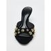 Summer New Arrival Women's Black Suede One Strap High Heel Sandals Rivet Embellished Backless Slip On Shoes_vogvips.com