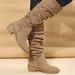 New Pleated Long For Women, Plus Tall Martin Boots With Thick Suede And Piled Heels_vogvips.com