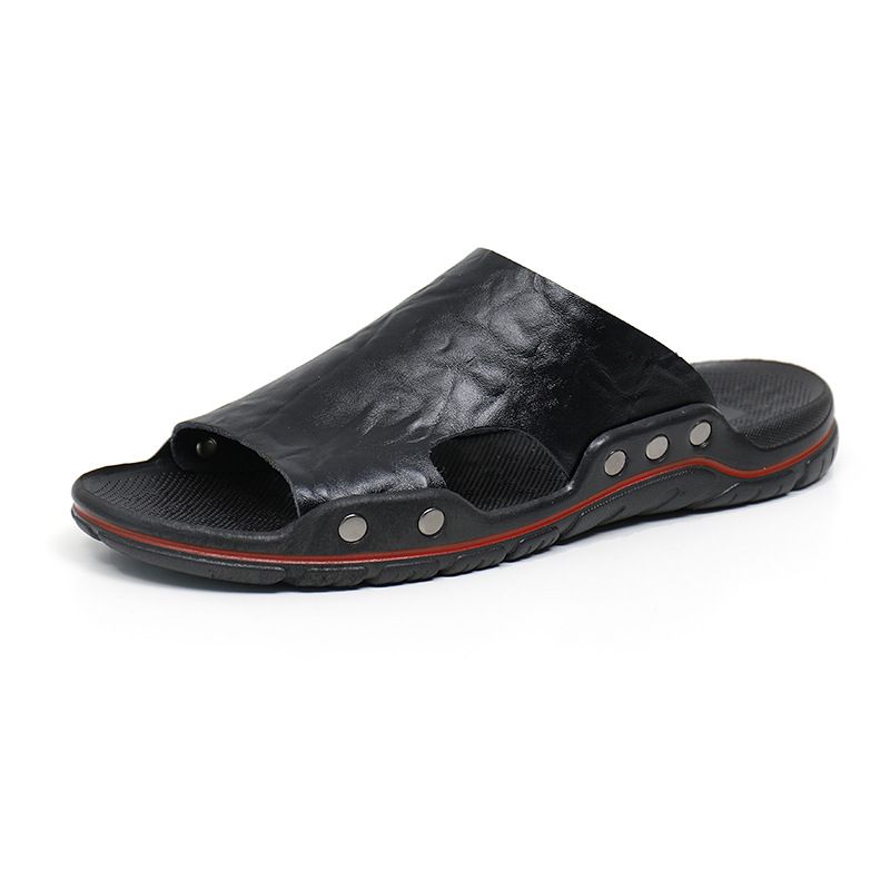 Large Size 48 One Word Slippers For Men To Wear At Home, Open Toe Sandals, Wading Beach S, Cowhide Slippers, Men's_vogvips.com