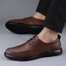 Loafers Men's Leather Shoes Soft Sole Lace-Up Dress Men's Shoes Wind Round Head Lace-Up Casual Shoes Work Shoes_vogvips.com