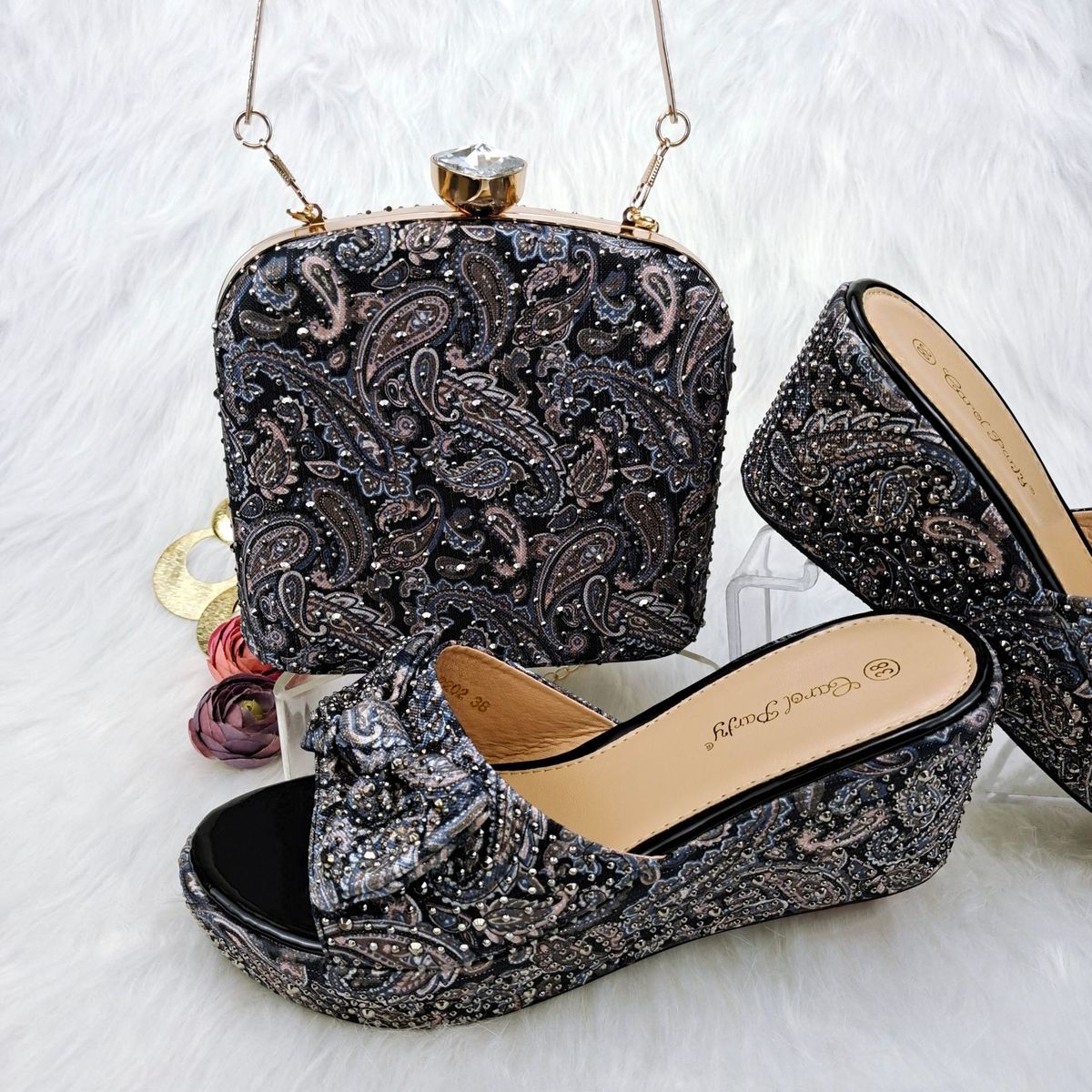 Women’s Shoes ladies' banquet shoe and bag set, comfortable wedge shoes with the same series of bags, wedding exclusive items_vogvips.com