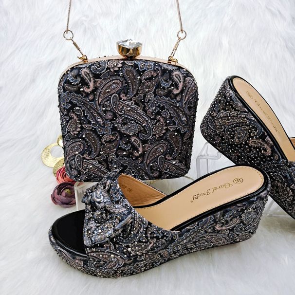 Women’s Shoes ladies' banquet shoe and bag set, comfortable wedge shoes with the same series of bags, wedding exclusive items_vogvips.com