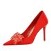 18249-H27 Style Banquet Women's Super High Fine Heels Silk Shallow Mouth Pointed Single Wedding Shoes_vogvips.com