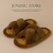 2026 Fall/Winter New Trendy High-End Plush Slippers For Women, Suitable For Outdoor And Home Use, Thick-Soled, Large Size, Cross-Strap Cotton Slippers_vogvips.com