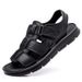 Men’s Pebble Grain Genuine Leather Sport Sandals, Dual Hook Loop Cushioned Platform Walking Sandals_vogvips.com