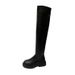 Women's Stretch Over Knee High Boots, Chunky Heel Riding Boots, Slimming Tall Boots For Petite, Round Toe Casual Winter Boots_vogvips.com