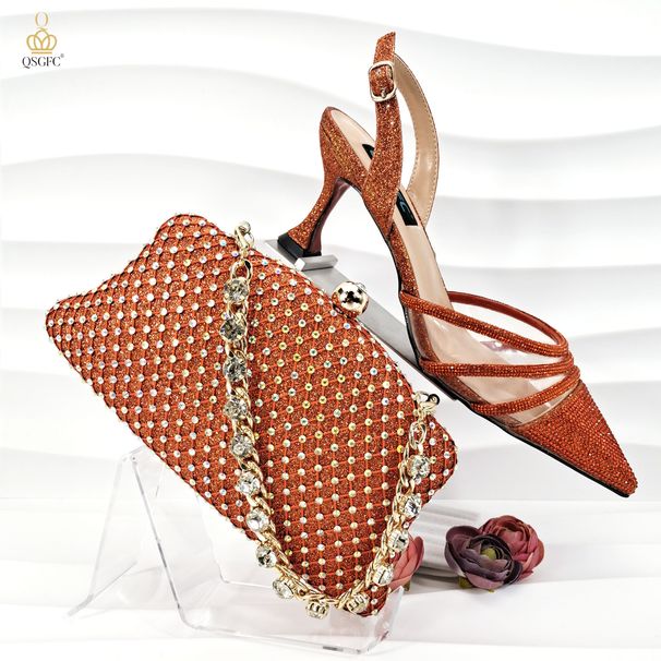 Women’s Shoes women's pointed shoes and bags with large rhinestones, ankle buckle chains, pointed red wine glass heels, suitable for wedding banquets_vogvips.com