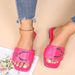 New Plus Square Metal Buckle Fluorescent Flat Slippers For Women, Fashionable Color_vogvips.com