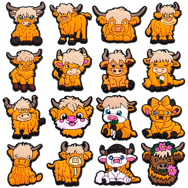16 Sets Of Cartoon Shoes Flower Accessories Scottish Alpine Cow Cute Shoe Accessories DIY Decoration_vogvips.com