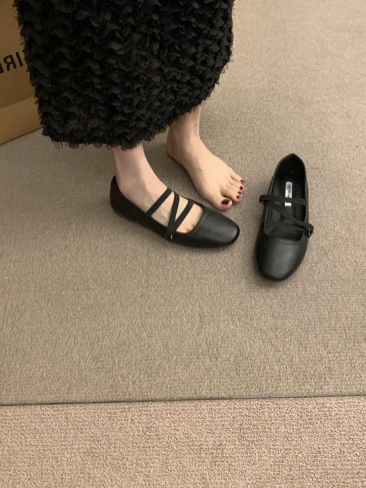 Korean-style Women's Flat 2025 Spring-summer New Model, Cross-strap Slip-on Shallow Mary Jane Shoes, Round Toe, Soft_vogvips.com
