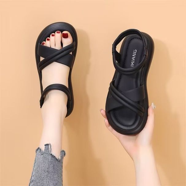 Flat-soled Sandals Women's Fairy Wind Elastic Band Skirt Lightweight Anti-skid Soft-soled Beach Shoes_vogvips.com
