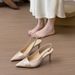 Baotou Thin Heel Sandals Women's Pointed Head French Temperament Satin Apricot One-word Buckle With Versatile Sandals Women_vogvips.com