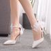 Women's Shoes flower wedding shoes one word wristband bridal shoes stiletto pointed toe wedding shoes women's sandals pointed toe high heels_vogvips.com
