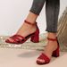 Cross-border Suede Large-size Mid-heel For Women, 2026 Summer Chunky Heel European And American Hollow-out Strap Sandals_vogvips.com