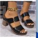 European And American Foreign Trade Large Size Open-Toe One-Strap High Slippers For Women, New Cross-Border Thick Heel_vogvips.com