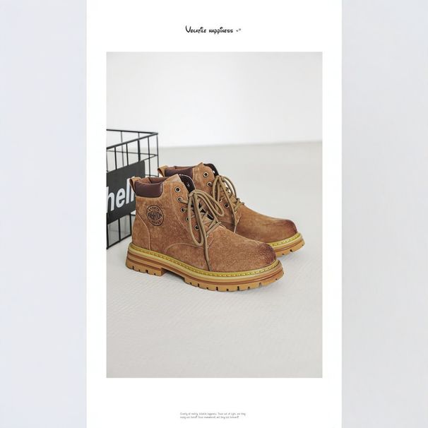 European Warm Series Martin 2025 Spring And Autumn New Thick-Soled Men's Chunky British Style Short Mid-Top Yellow Boots 8122-R_vogvips.com
