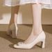 Mary Jane Metal Buckle Elegant Square Toe Chunky Heel High Heels Shallow Mouth Fashion Versatile Single Small_vogvips.com