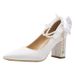 French Style Satin Single Shoes For Women, Daily Wearable White Bridesmaid Bride Matching Wedding Dress Shoes, Chunky_vogvips.com