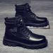 European Warm Series Men's Martin Spring Autumn Winter Korean Style High-top Black Trendy Motorcycle Leather Thick-soled Non-slip Work Boots_vogvips.com