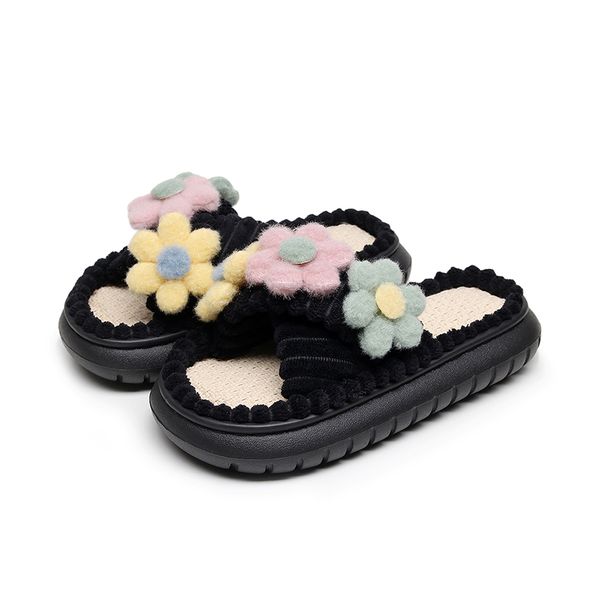Women's Fashion Floral Linen Slippers Breathable And Lightweight Indoor Shoes With Cross Strap Design Suitable For All Seasons_vogvips.com