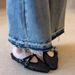 Women's Black Flat Sandals Sheepskin Cross Strap Hand Woven Hollowed Out Simple Versatile Closed Toe Shoes For Summer_vogvips.com