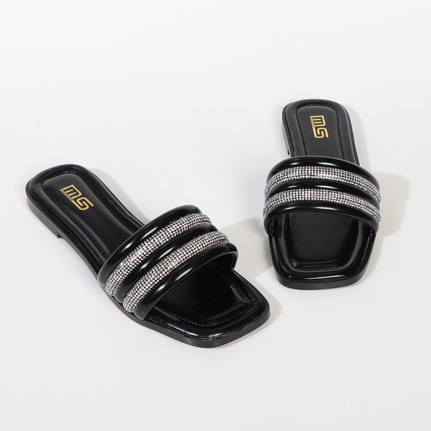 Women's Summer Fashion Sandals Slip-On Beach Shoes Rhinestones Lightweight Comfortable Casual Wear Black/Silver/Gold Sizes 36-42_vogvips.com