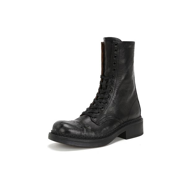 Cowhide Version Of MIU's Thick-soled Heightened Boots, Women's Autumn And Winter High Knight Boots, Wide Western Cowboy Boots_vogvips.com