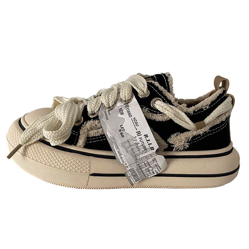 XY-A217 Latex Insoles/Ugly Cute Thick-Soled White For Women, Big Toe Sneakers, 2025 New Bread Canvas Shoes_vogvips.com
