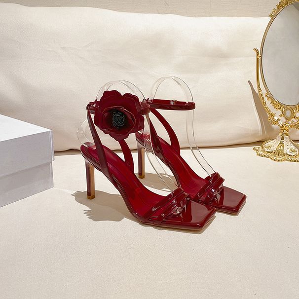 In Stock KL01 2026 New Square Flower Open Toe Strap High Heels Versatile Summer French Style Sandals For Women_vogvips.com