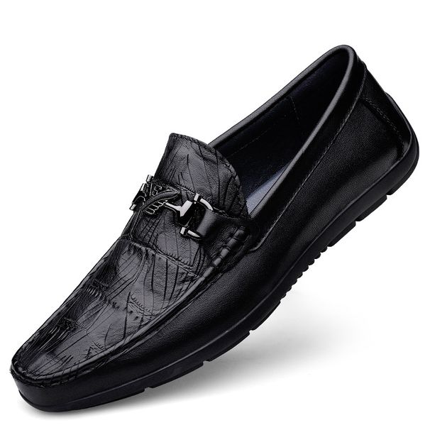 Embossed Crocodile Leather Loafers Soft-soled Casual Men's Leather Shoes Driving Men's Shoes_vogvips.com