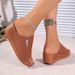 Large Size Women's Casual Slippers Thick Soled Fish Mouth Wedge Heeled Wide Striped Simple Fashionable Slip-On Shoes_vogvips.com