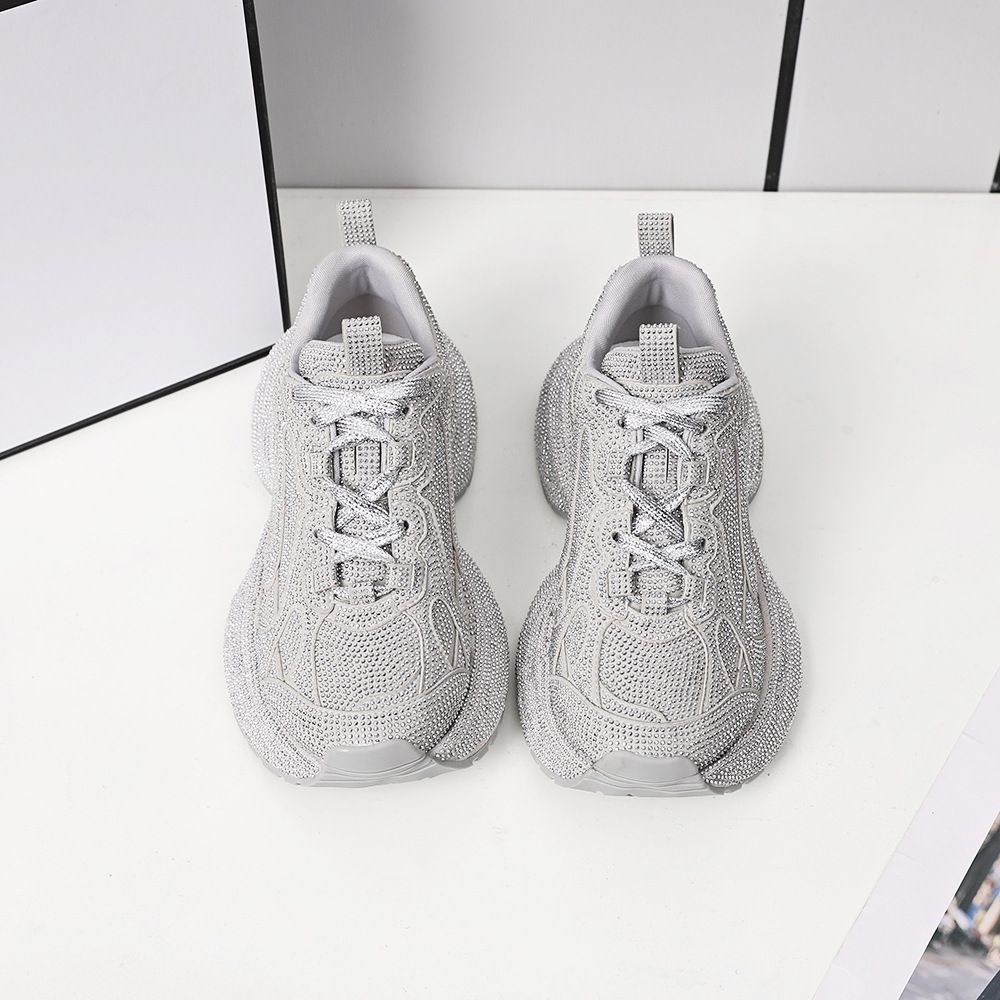 Sparkling Platform Sneakers With Rhinestones - Breathable Athletic Shoes For Walking, Lightweight Comfort With 3-5CM Elevation, Round Toe Design_vogvips.com
