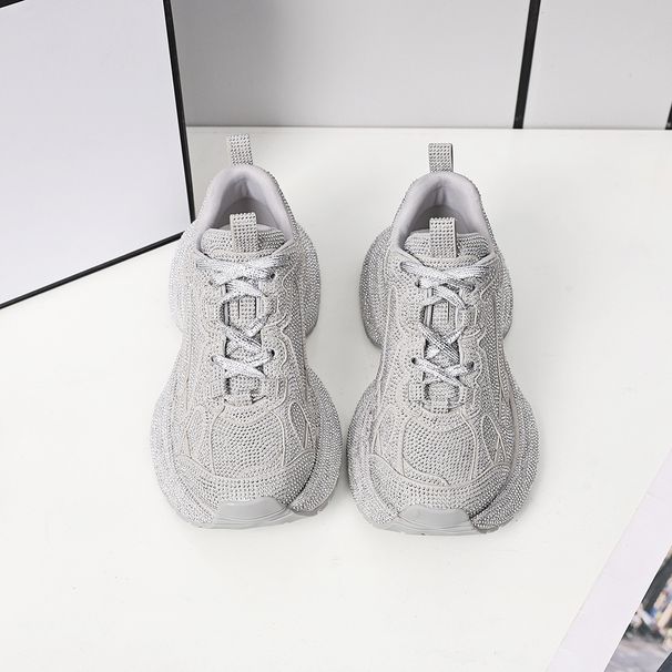 Sparkling Platform Sneakers With Rhinestones - Breathable Athletic Shoes For Walking, Lightweight Comfort With 3-5CM Elevation, Round Toe Design_vogvips.com