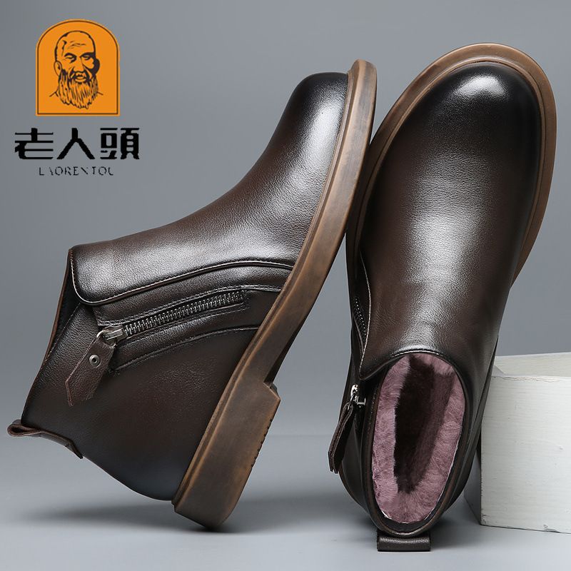 European Warm Series Elderly Winter Fleece-Lined Wool Warm Genuine High-Top Short Men's Cotton Shoes Business Formal Leather Boots_vogvips.com