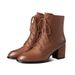 Chunky High Heel Pointed Toe Martin 2024 Autumn Winter New British Style Lace-up Short Fleece Lined Warm Cotton Shoes_vogvips.com