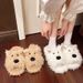 Girly Style Cute Scrawled Puppy Furry 2025 Autumn Winter New Trendy Versatile Comfortable One-Strap Slippers For Women_vogvips.com
