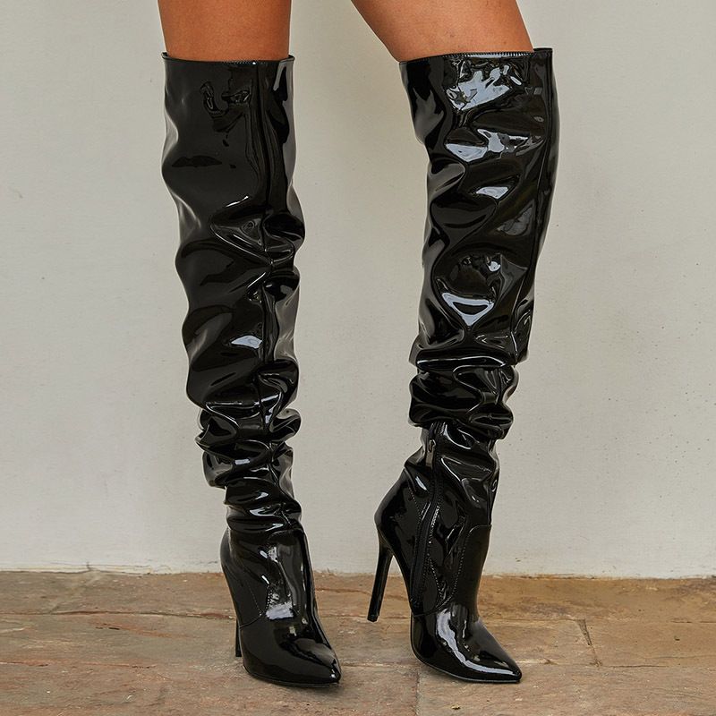 Model - Pinggao Brand, Multiple Colors, Sizes 35-42, Over-the-Knee Pleated Long Boots_vogvips.com