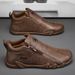Men's High-Top Casual Work Boots - Durable Outdoor Hiking Shoes With Side Zipper, Breathable & Comfortable For All Seasons_vogvips.com