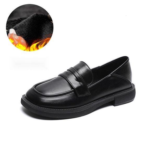 Black British Small Leather Shoes, 2023 Spring And Autumn New Style, One Foot Thick Heels, Loafers, Round Toe, Two_vogvips.com
